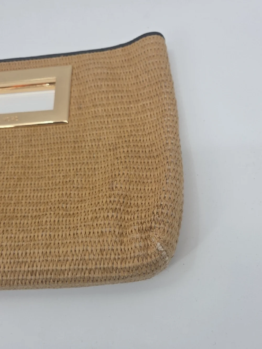Michael Kors Tan Woven Clutch with Gold Handle Detail